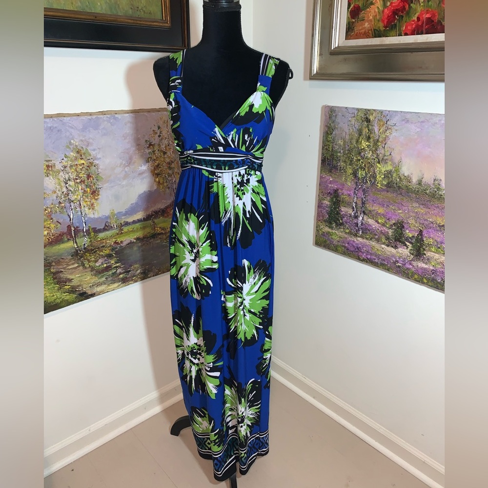Olivia Matthews Blue and Green Floral Maxi Dress